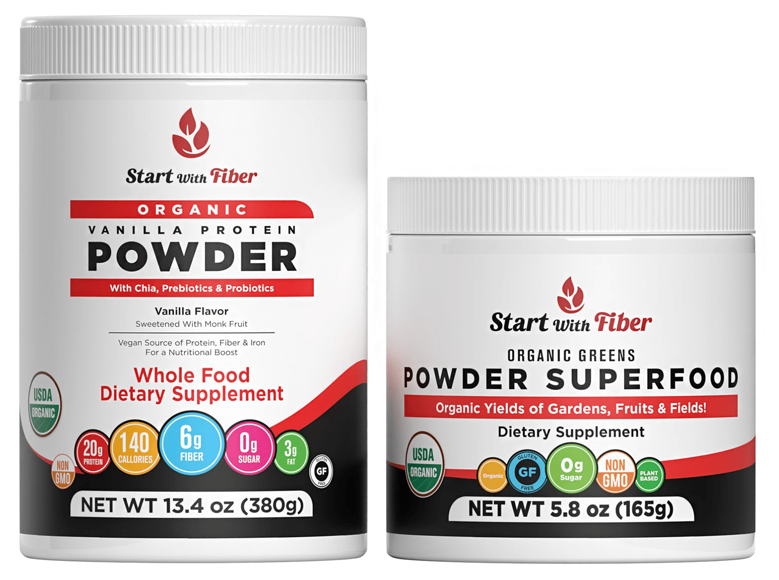 Organic Protein Powder With Organic Greens Powder Superfood Combo - Start with Fiber