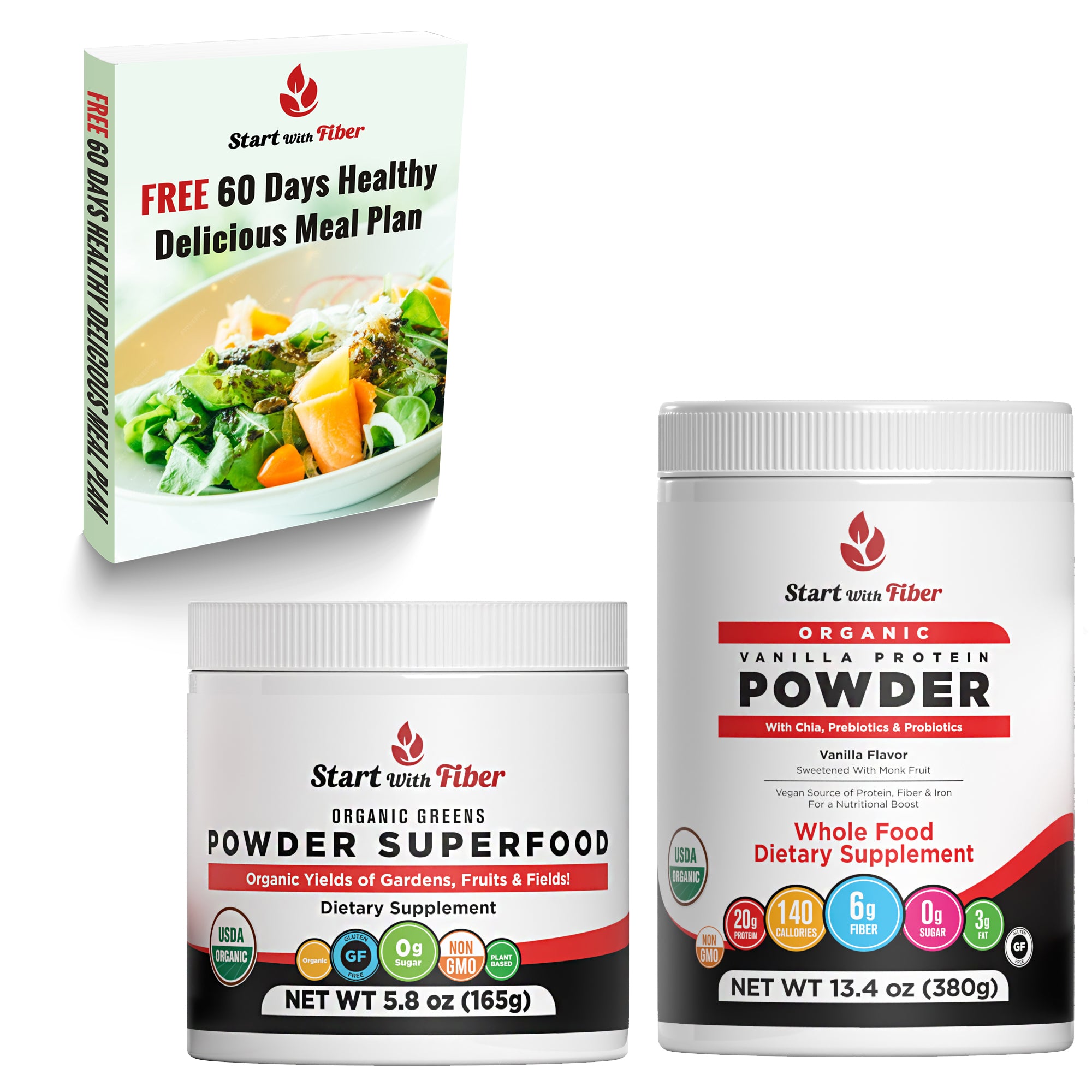 Organic Protein Powder And Greens SuperFood Combo Start with Fiber