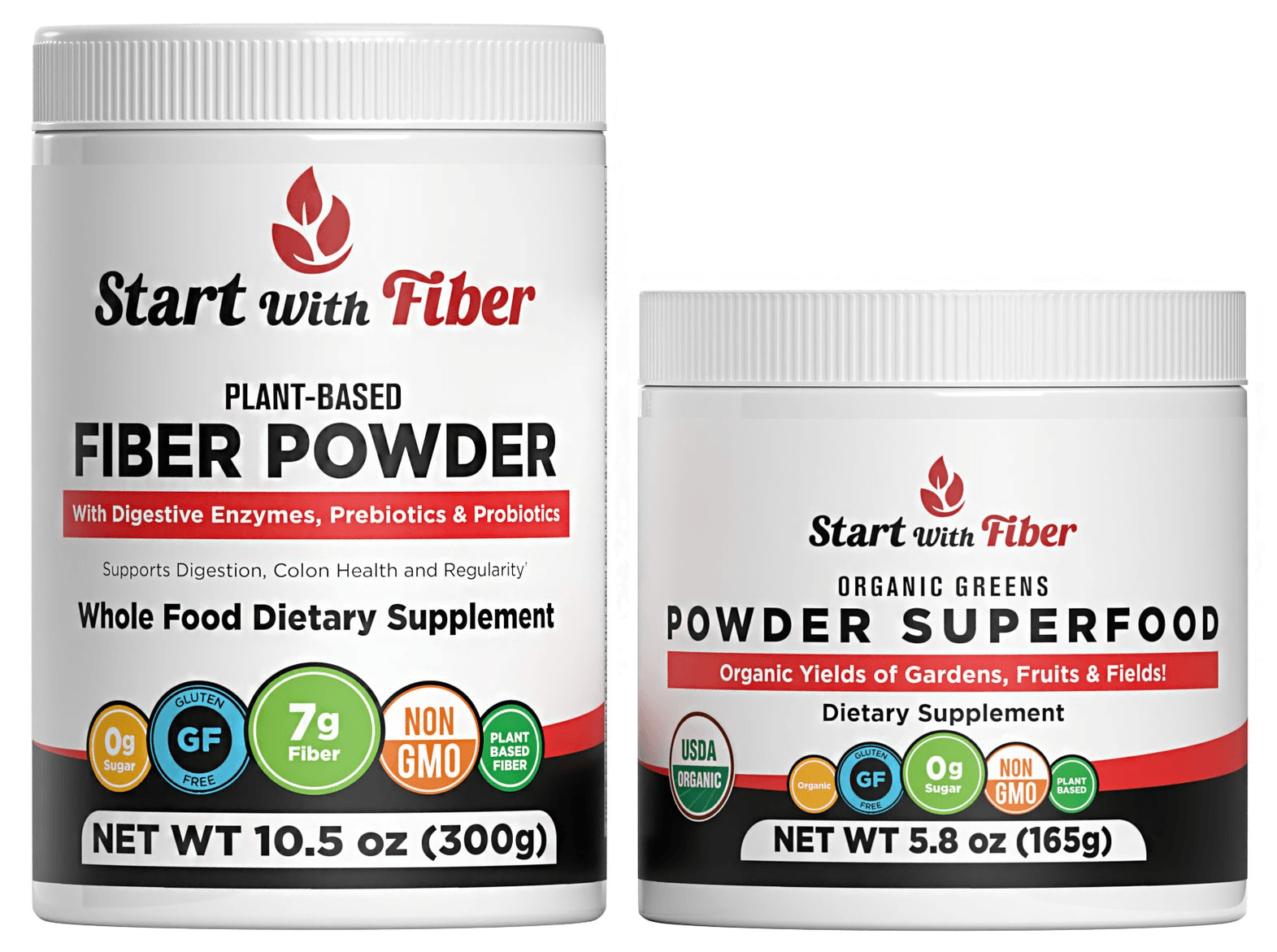 Organic Greens Powder Superfood and Plant-Based Fiber Powder Combo
